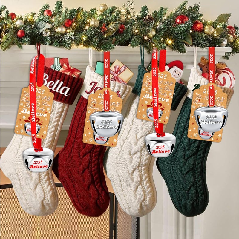 LUYI 60 Sets Christmas Bells Decor Christmas Believe Bell Ornaments Bulk Polar Express Bell Decorations Xmas Party Gifts Favors Tags Silver Sleigh Jingle Bells for Christmas Tree Decoration(1.6 Inch) - Image 5